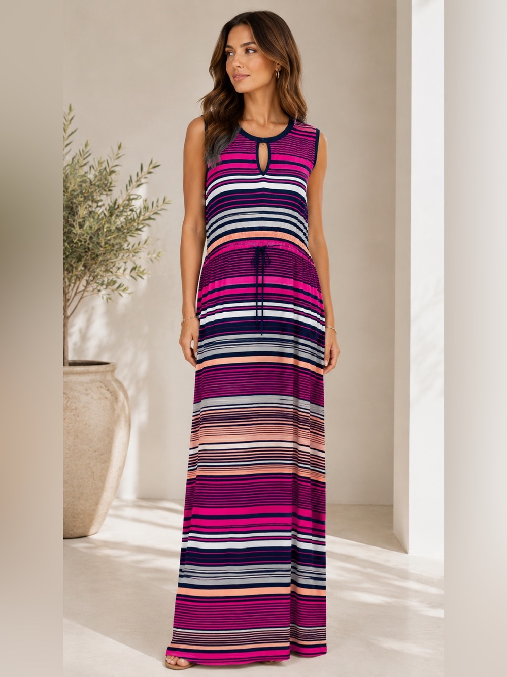 Merona Striped Sleeveless Full Length Maxi Dress Size 3